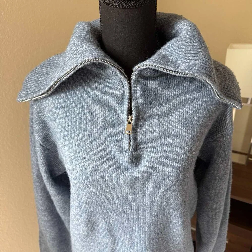 NWT All in Favor Sweater Dress gray-blue, high collar with zipper, size XS - Picture 6 of 16